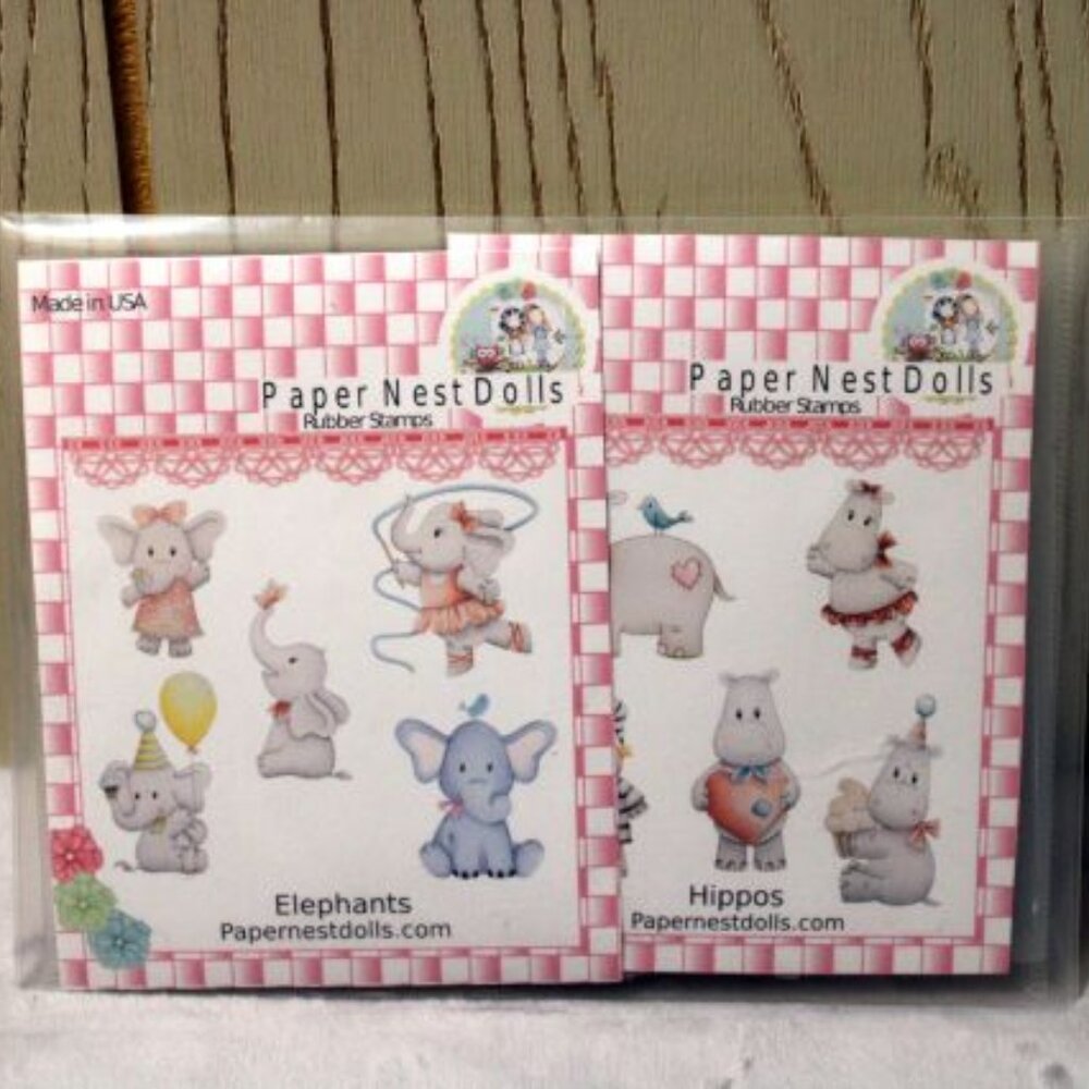 Paper Nest Dolls Rubber Stamps - Elephants & Hippos - New